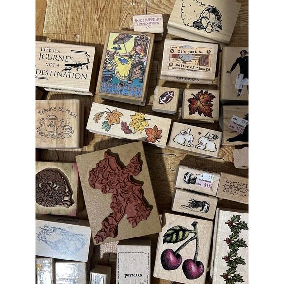 Collection of Random Rubber Stamps 50 pcs Used - Picture 5 of 11